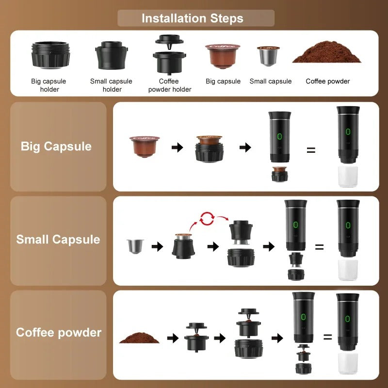 PORTABLE COFFEE MAKER 3 IN 1 FOR TRAVELLER'S