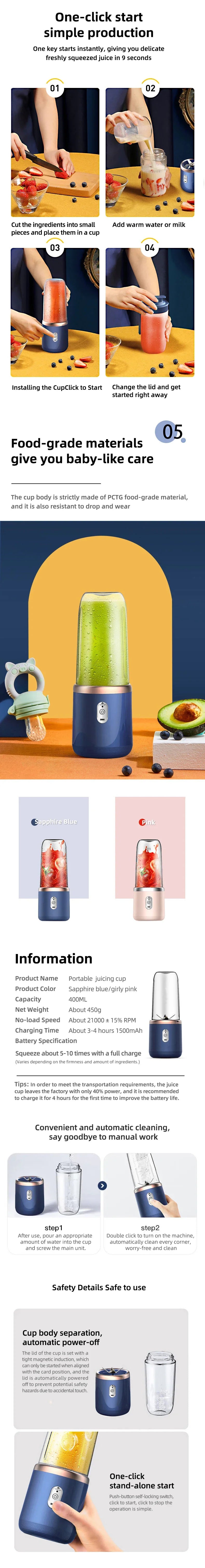 PORTABLE BLENDER WITH MULTIFUNCTIONAL 6 BLADES