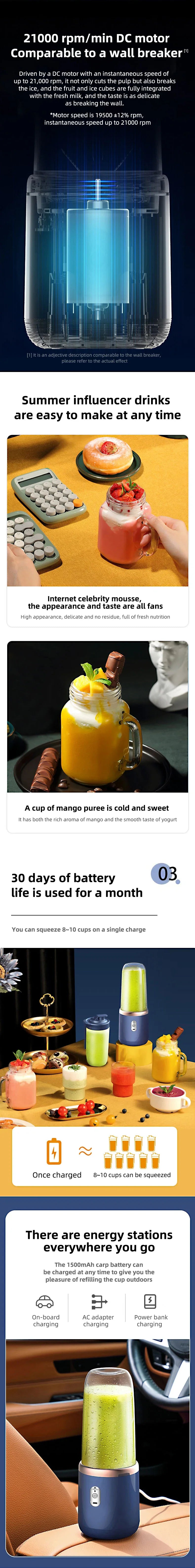 PORTABLE BLENDER WITH MULTIFUNCTIONAL 6 BLADES