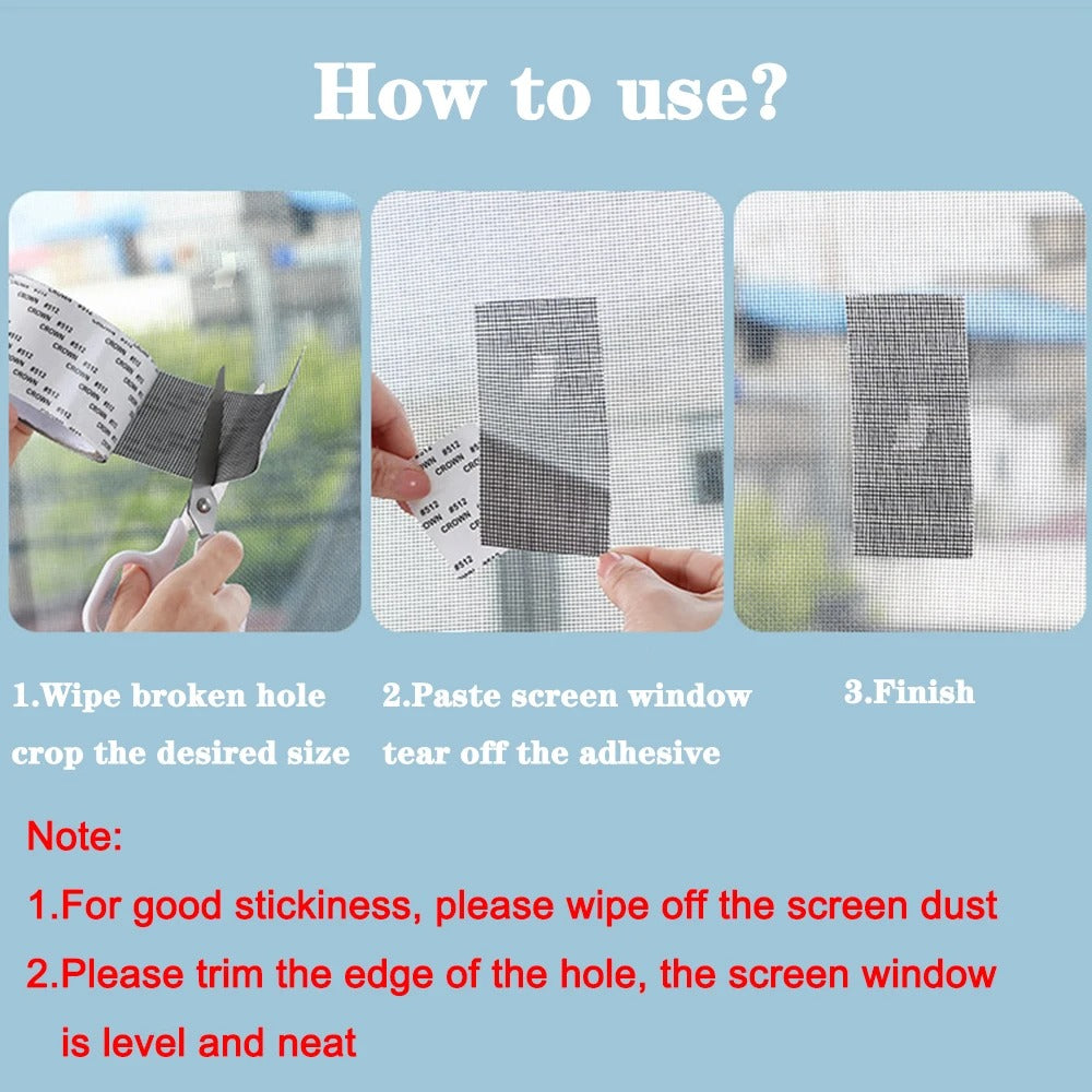 SELF ADHESIVE MESH TAPE FOR WINDOW REPAIR 10M X 10CM