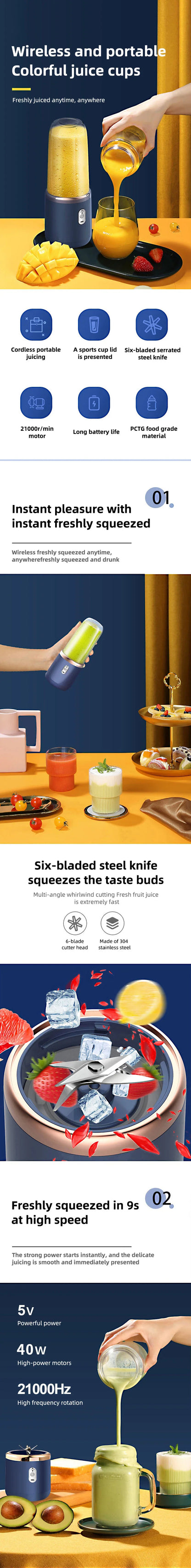 PORTABLE BLENDER WITH MULTIFUNCTIONAL 6 BLADES